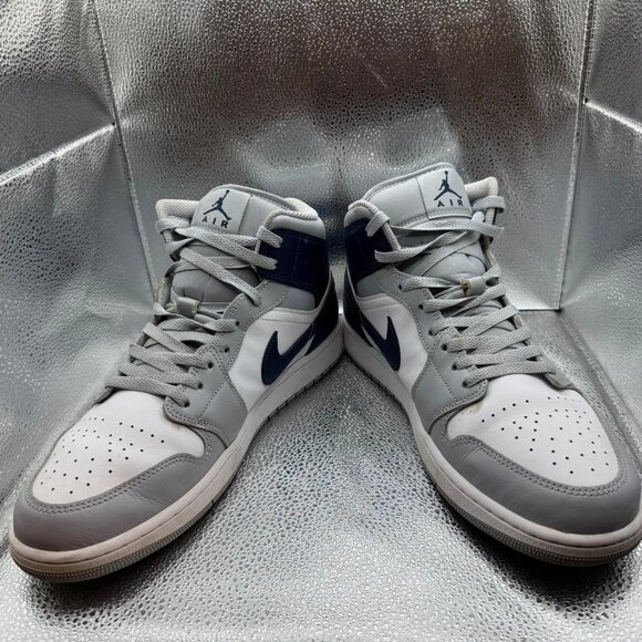 Size 12 - Nike Air Jordan 1 Mid White Wolf Gray Midnight Navy Shoes DQ8426-104 - Picture 4 of 10